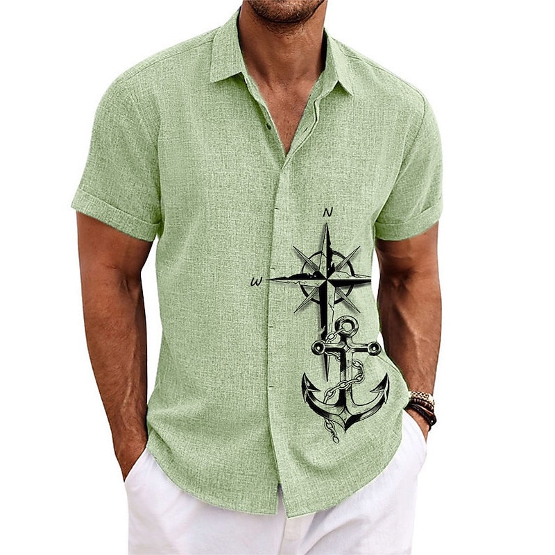 Men's Nautical Anchor Vintage Shirt Button Up Shirt Short Sleeve Vintage Fashion Designer Outdoor Casual Summer Spring Turndown Print White Blue Green Khaki Gray3