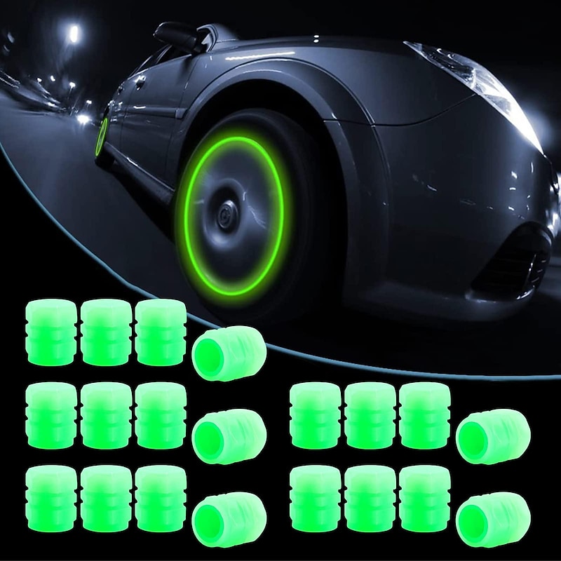16 PCS Fluorescent Tire Valve Stem Caps, Car Wheel Air Valve Covers Luminous Car Exterior Accessories Cool Noctilucous for Car, Bicycle, Motorcycle, SUV, Truck and Bike2