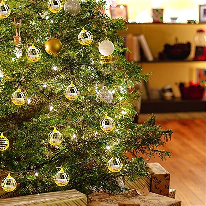 Disco Ball Mirror LED Party Light String Christmas Lanterns for Holiday Wall Window Tree Decorations Indoor Outdoor Patio Party Yard Garden Kids Bedroom Living 1.5M/3M 10LED/20LED