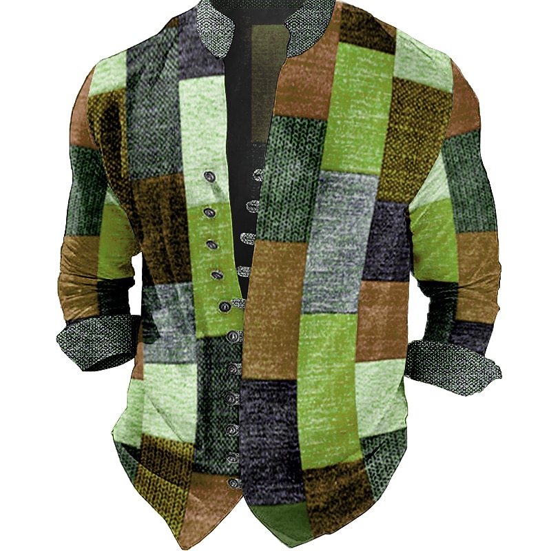 Men's Plaid / Check Geometric Pattern Geometry Shirt Button Up Shirt Long Sleeve Fashion Streetwear Designer Outdoor Casual Daily Summer Spring Fall Stand Collar Print Light Green Red Blue Purple4