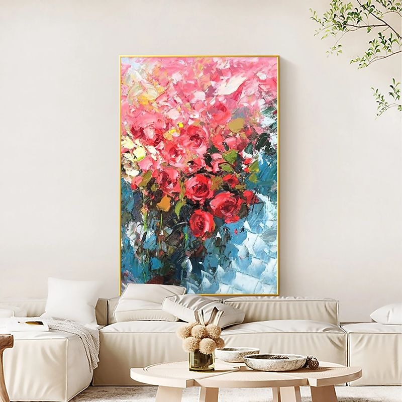 Handmade Oil Painting CanvasWall Art Decoration Abstract Knife Painting Flower Red For Home Decor Rolled Frameless Unstretched Painting4