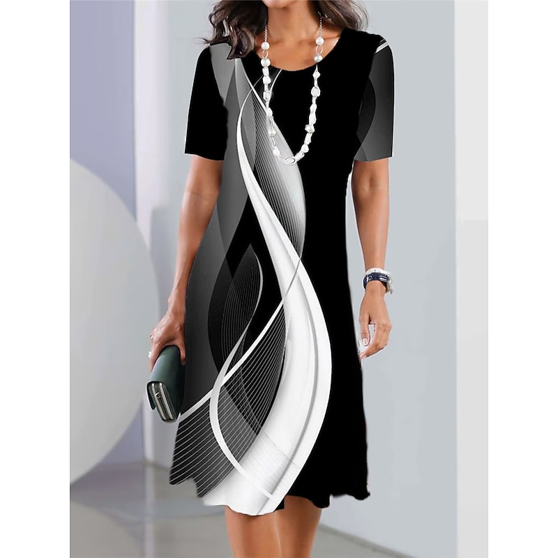 Women's Mini Dress T Shirt Dress Tee Dress Sundress Summer Dress Print Dress Fashion Streetwear Modern Outdoor Daily Going out Regular Fit Geometric Color Block Short Sleeve Crew Neck Black And White