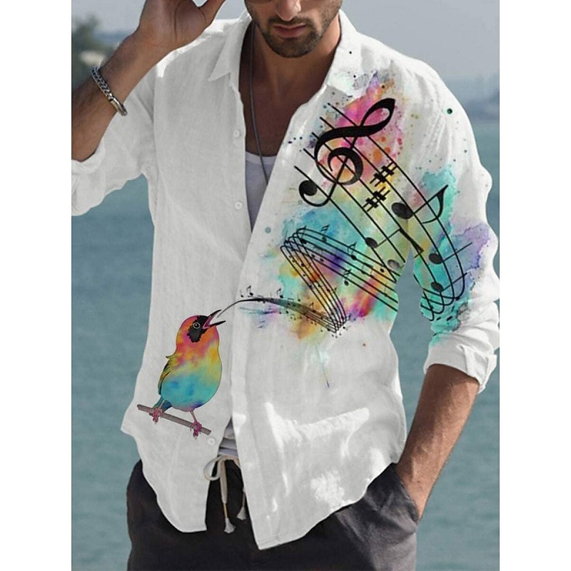 Men's Butterfly Feather Shirt Button Up Shirt Long Sleeve Fashion Streetwear Designer Outdoor Casual Daily Fall & Winter Turndown Print Button-Down Red / White Green / Black White & Blue White Black2