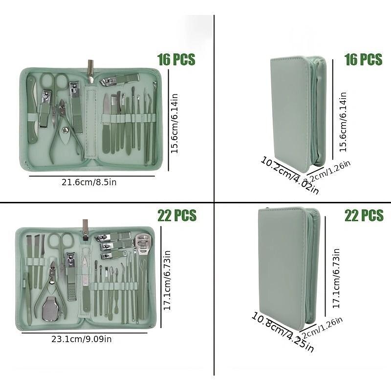 22pcs Professional Nail Clippers Pedicure Kit  Stainless Steel Toenails Nail Files Ear Spoon, Grooming Kit For Travel4