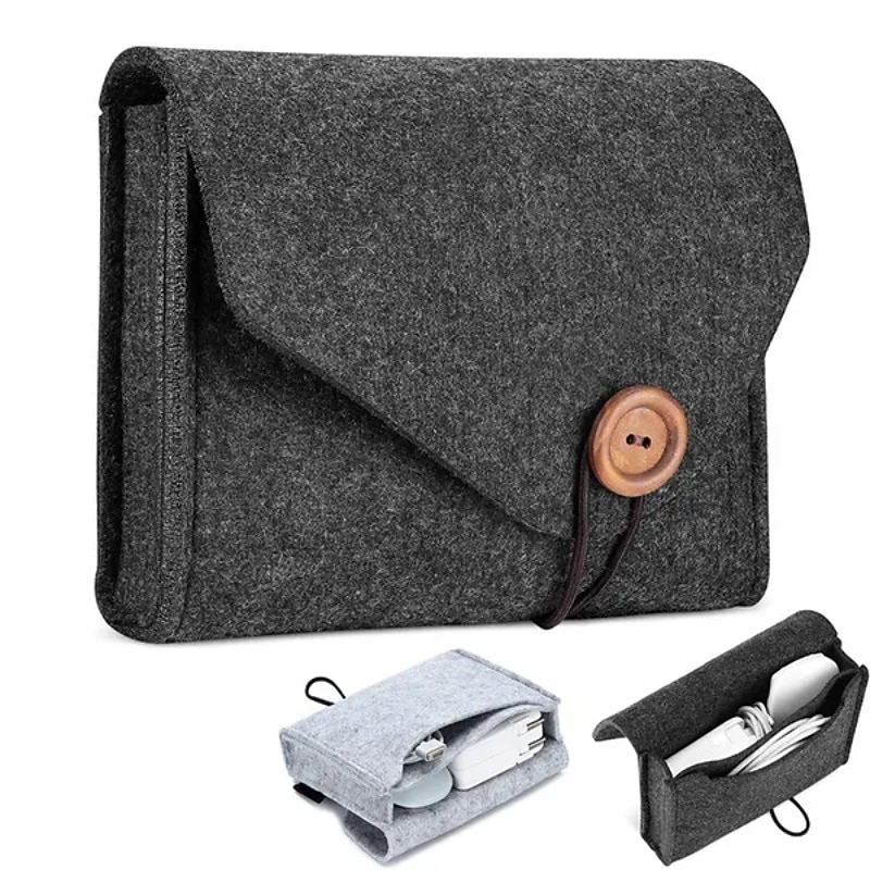 Macbook Power Adapter Case Storage Bag Felt Portable Electronics Accessories Organizer Pouch for MacBook Pro Air Laptop Power Supply Magic Mouse Charger Cable Hard Drive Power Bank