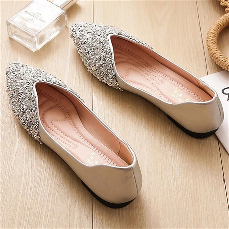 Women's Pointed Toe Rhinestone Flats – Elegant Glitter Slip-On Shoes for Wedding, Party, and Evening Wear4