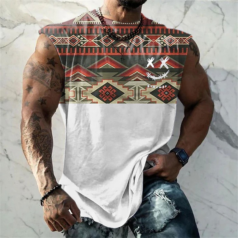 Men's Graphic Argyle Vest Top Sleeveless T Shirt for Men Sleeveless Cap Sleeve T shirt 3D Print Crew Neck Shirt Fashion Designer Muscle Daily Sports Gym Black White Red Spring & Summer Clothing2