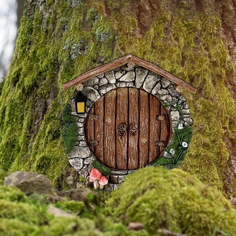 Miniature Fairy Gnome Door Figurines Elf Home For Yard Art Garden Tree Sculpture Decor Statues Decor Fairy Outdoor Garden4