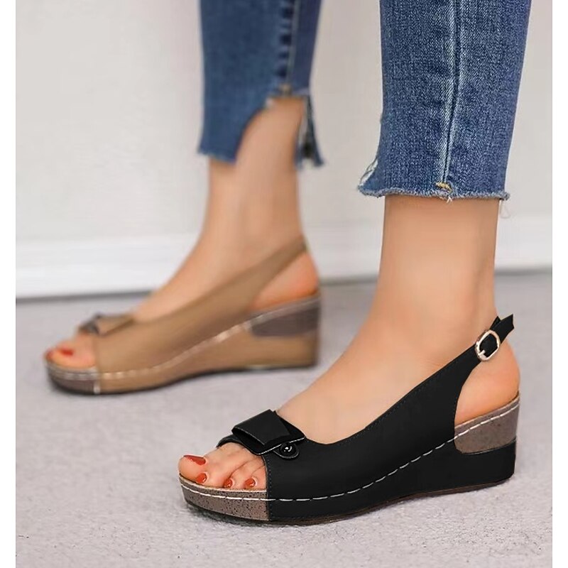 Women's Slingback Wedge Sandals with Peep Toe and Adjustable Buckle, Comfortable Platform Shoes for Walking, Casual Summer Outfits, and Travel3