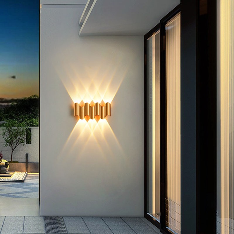 LED Outdoor Wall Lamp Waterproof IP65 3W up/down Lighting Modern Double-Head Curved Wall Sconce Indoor Bedroom Fixture Warm White Light 110-240V