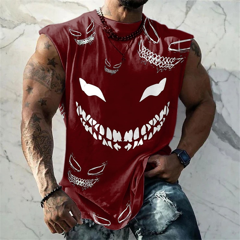 Men's Graphic Gothic Horror Funny Vest Top Sleeveless T Shirt for Men Cap Sleeve T shirt 3D Print Crew Neck Shirt Fashion Designer Muscle Daily Sports Gym Black White Red Spring & Summer Clothing3