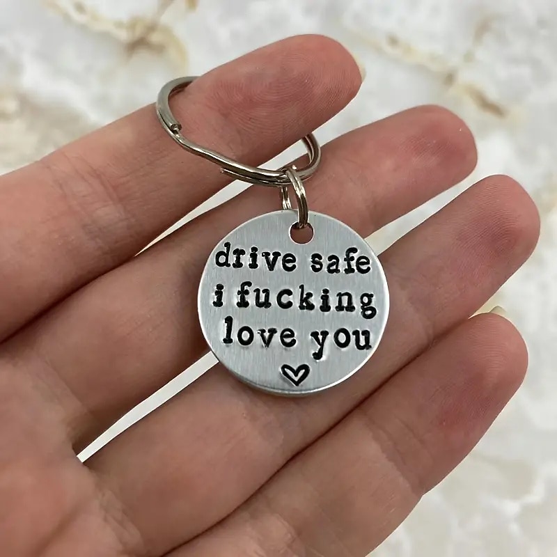 Personalized Couples Gift - Stainless Steel Laser Engraved Drive Safe Keychain - Perfect for Valentine's Day!4