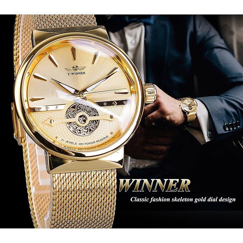 WINNER Men Mechanical Watch Luxury Large Dial Fashion Business Hollow Skeleton Automatic Self-winding Luminous Stainless Steel Watch2