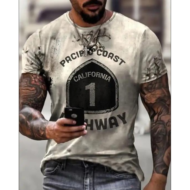 Men's Graphic Motorcycle T Shirt Motorcycle T Shirt Short Sleeve T shirt 3D Print Crew Neck Shirt Vintage Fashion Designer Outdoor Daily Sports Light Yellow Light Brown Lace Dark Brown Spring & Summer4