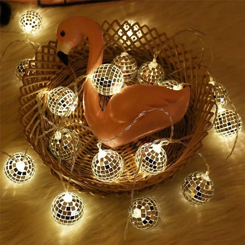 Disco Ball Mirror LED Party Light String Christmas Lanterns for Holiday Wall Window Tree Decorations Indoor Outdoor Patio Party Yard Garden Kids Bedroom Living 1.5M/3M 10LED/20LED3
