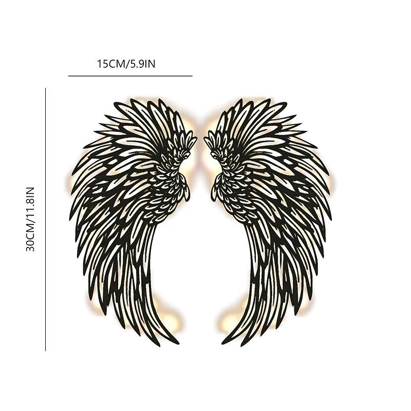 Angel Wings Wall Art Decor with Lights, Metal 3D Angel Wings Wall Sculpture Art Indoor Outdoor Wall Hanging for Home Bedroom Living Room Garden Office 6
