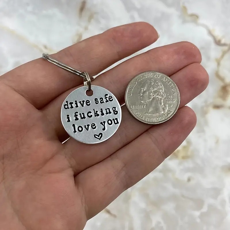 Personalized Couples Gift - Stainless Steel Laser Engraved Drive Safe Keychain - Perfect for Valentine's Day!2