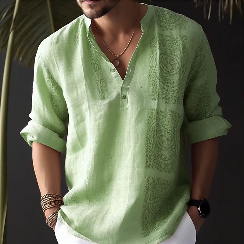 Men's Totem Ethnic Shirt Button Up Shirt Long Sleeve Fashion Streetwear Designer Outdoor Daily Summer Spring Fall Stand Collar Print Blue Purple Green Khaki Beige3