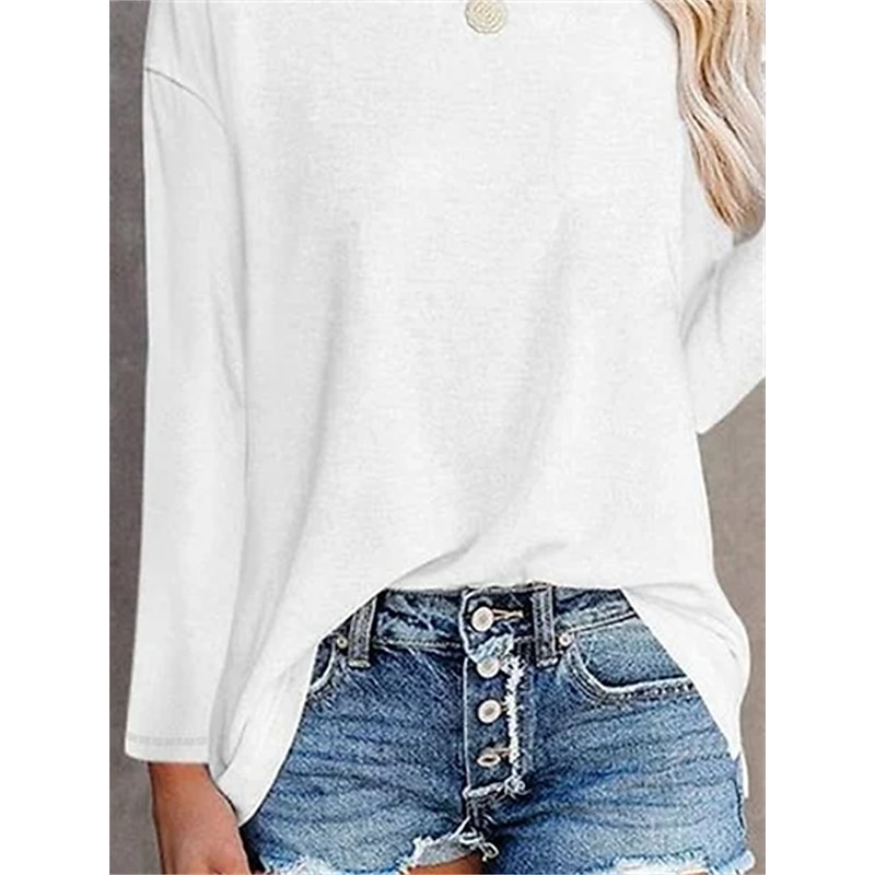 Women's T shirt Long Sleeve Crew Neck Long Sleeve Tunic Solid Color Plain Daily Basic Round Neck Regular Tops Daily Black White Pink Blue Gray Fall & Winter Prefall2