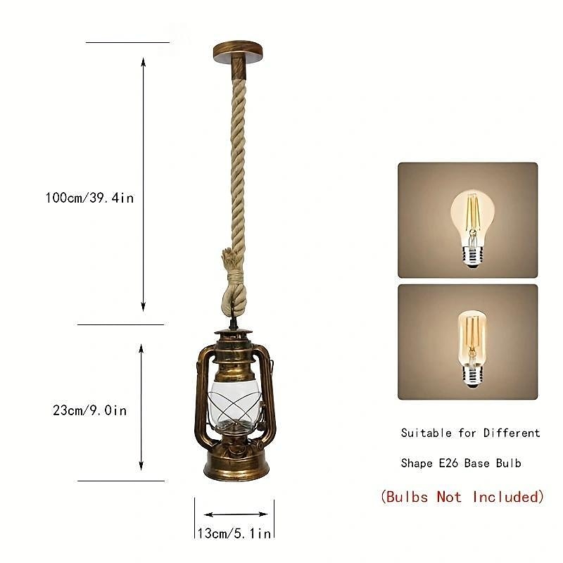 1pc Retro Hemp Rope Chandelier - Old Fashioned Lantern Pendant Light - Oil Rub Bronze Kitchen Island Hanging Light (Bulb Not Included)4