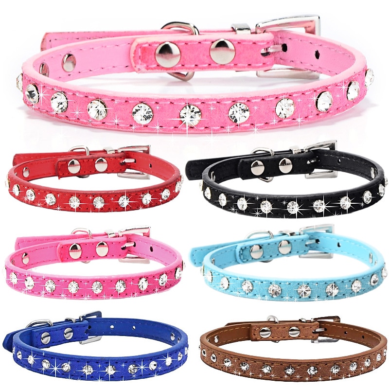 Dog Collars Diamond Cowhide Pet Collar Water Diamond Dog Collar Kitten Collar Traction Rope Set Dog Supplies2