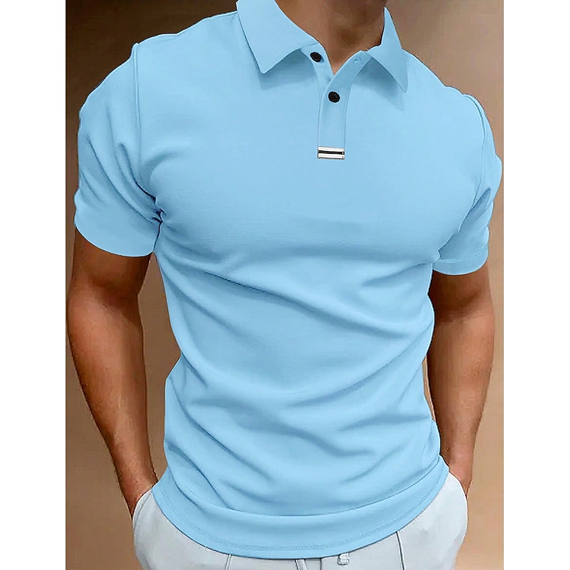 Men's Button Up Polos Polo Shirt Casual Holiday Lapel Short Sleeve Fashion Basic Plain Classic Summer Regular Fit Light Sky Blue Pink Army Green Brown Button Up Polos3