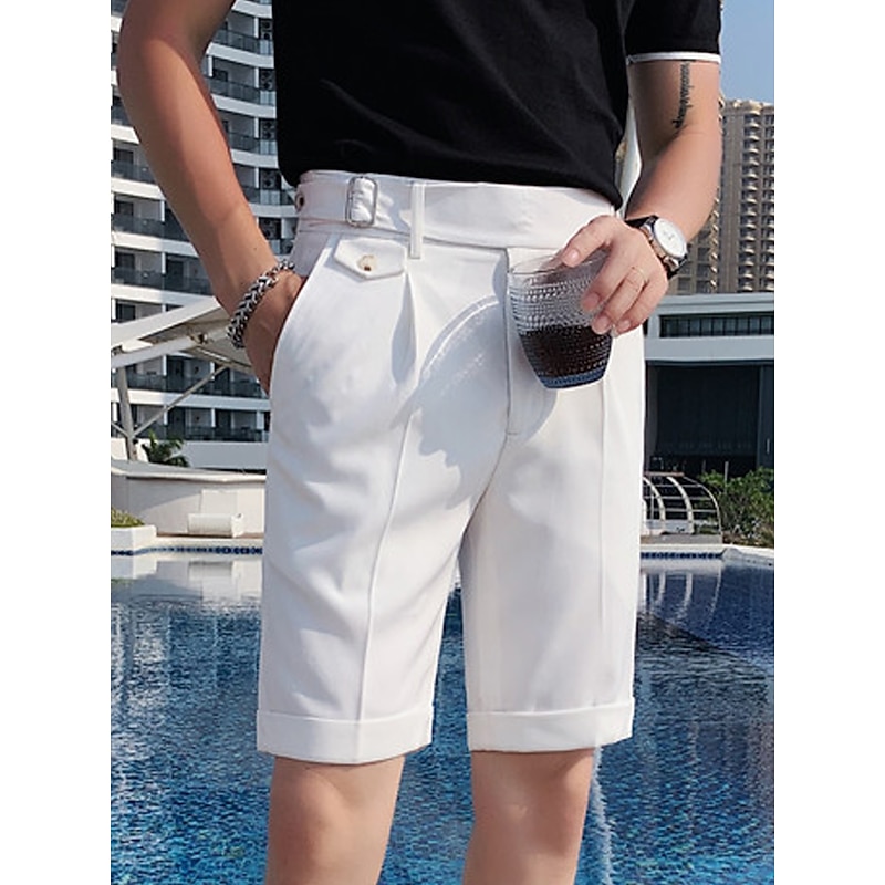 Men's Shorts Dress Shorts Bermuda shorts Work Shorts Pleated Shorts Pocket High Rise Plain Comfort Breathable Business Casual Vintage Elegant Black White High Waist Micro-elastic