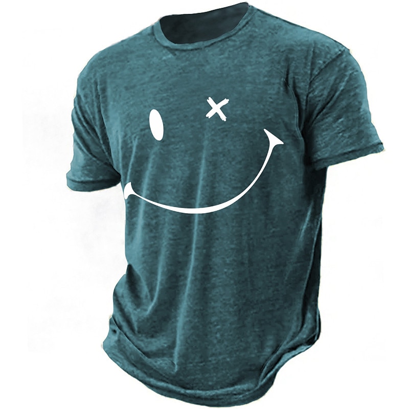 Men's Graphic Funny Smile Face T Shirt Short Sleeve T shirt 3D Print Crew Neck Shirt Vintage Fashion Designer Outdoor Daily Sports Pink Blue Army Green Spring & Summer Clothing Apparel S M L XL 2XL2