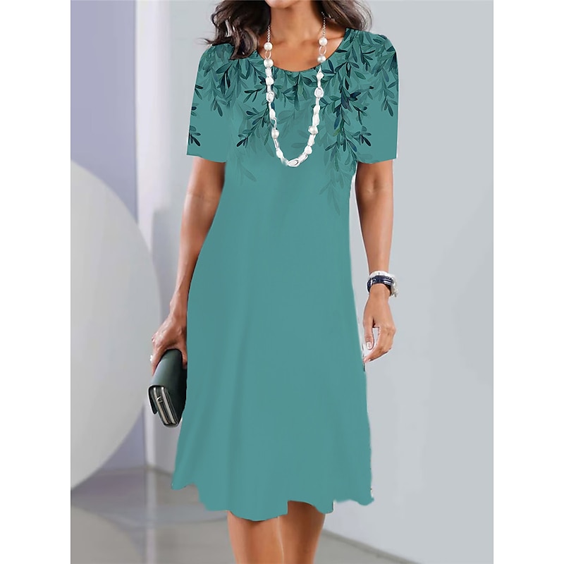 Women's Mini Dress T Shirt Dress Tee Dress Sundress Summer Dress Print Dress Fashion Streetwear Modern Outdoor Daily Going out Regular Fit Ombre Leaf Short Sleeve Crew Neck Blue Fuchsia Green Summer2