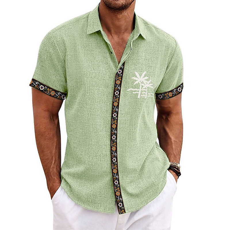 Men's Coconut Tree Tropical Plants Shirt Summer Hawaiian Shirt Aloha Shirt Short Sleeves Shirt Turndown Fashion Designer Casual Outdoor Street Casual Black Green Gray S M L3