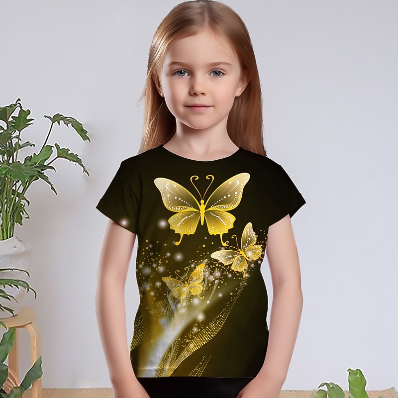Girls' 3D Graphic Animal Butterfly T shirt Tee Short Sleeve 3D Print Summer Spring Active Fashion Cute Polyester Kids 3-12 Years Outdoor Casual Daily Regular Fit3