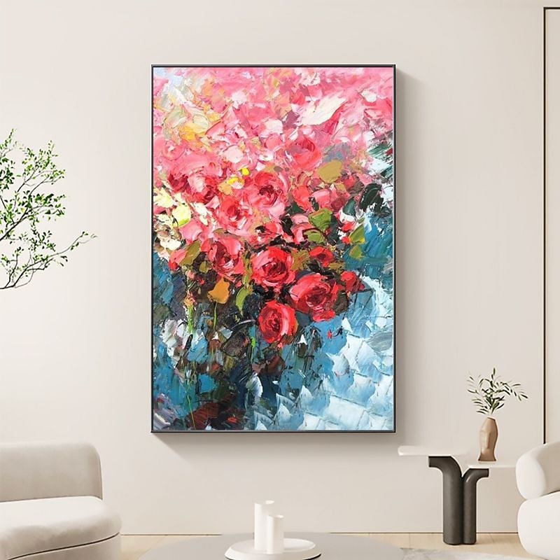 Handmade Oil Painting CanvasWall Art Decoration Abstract Knife Painting Flower Red For Home Decor Rolled Frameless Unstretched Painting