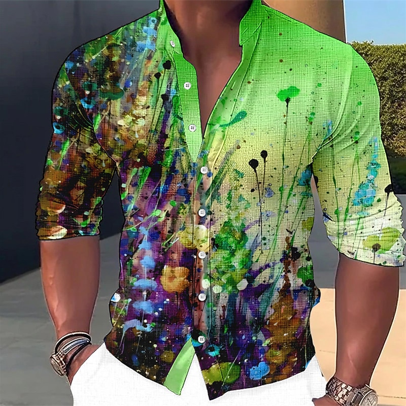 Men's Floral Shirt Button Up Shirt Long Sleeve Fashion Streetwear Designer Outdoor Casual Daily Summer Spring Fall Stand Collar Print Yellow Blue Purple Green Gray 5