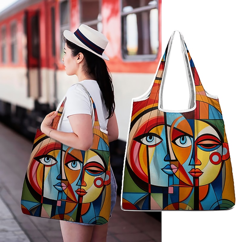 Foldable Colorful Tote Bags with Abstract Art Designs for Fashion and Everyday Use2