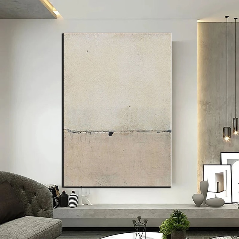 Handmade Hand Painted Oil Painting Wall Beige and Black Abstract Oil Painting Original Acrylic Painting on Canvas Modern Minimalist Art for Bedroom Decor Rolled Canvas No Frame Unstretched 6