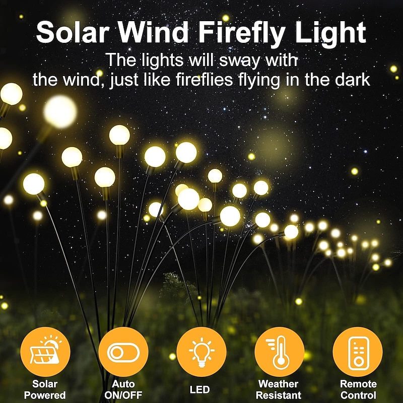 Solar Powered Firefly Lights, 4 Pack 8LED Solar Garden Lights, Firefly Lights Outdoor Waterproof with Remote Control 8 Lighting Modes, Solar Outdoor Lights Decorative for Pathway Yard Patio Landscape2