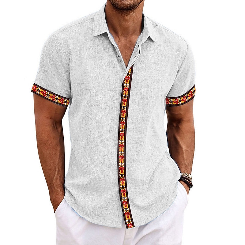 Men's Geometry Shirt Button Up Shirt Short Sleeve Fashion Designer Casual Outdoor Casual Summer Spring Turndown Print Black White Blue Gray3