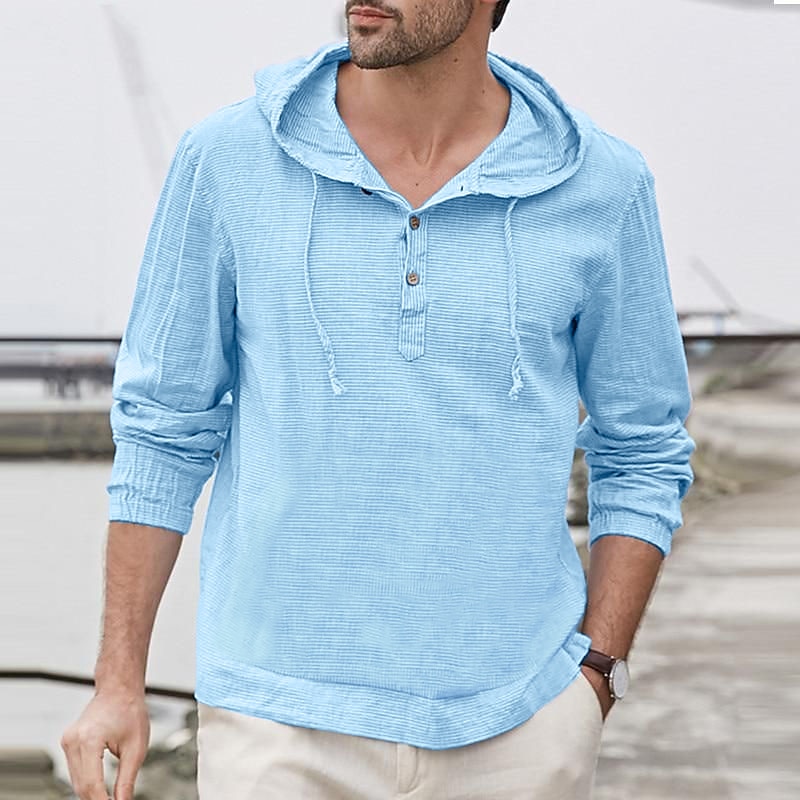 Men's Shirt Cotton Linen Shirt Summer Shirt Casual Shirt Beach Shirt Plain Casual Daily Black White Light Green Blue Long Sleeve Hooded Spring & Summer Clothing Apparel