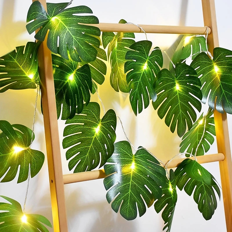 3m 20LEDs Palm Leaf Hawaiian Tropical Party Decor Lights for Home Garden Outdoor Indoor Jungle Seaside Outdoor Camping Party Decorations