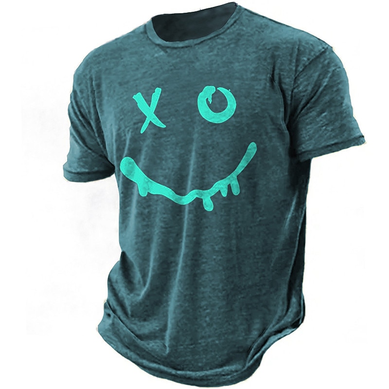Men's Graphic Funny Smile Face T Shirt Short Sleeve T shirt 3D Print Crew Neck Shirt Vintage Fashion Designer Outdoor Daily Sports Pink Green Dark Blue Spring & Summer Clothing Apparel S M L XL 2XL