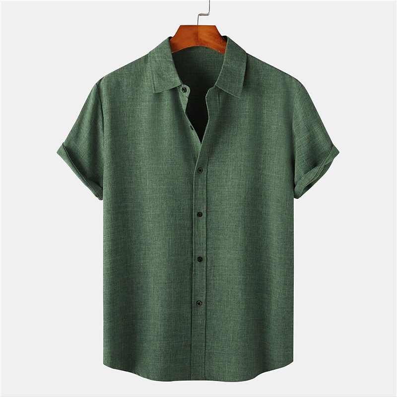Men's Shirt Linen Shirt Cotton Linen Shirt Summer Shirt Casual Shirt Beach Shirt Plain Vacation Casual Black Pink Dark Green Light Purple Short Sleeve Lapel Summer Clothing Apparel