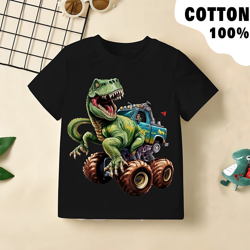 Boys 3D Graphic Car Dinosaur T shirt Tee Short Sleeve 3D Print Summer Spring Active Sports Fashion 100% Cotton Kids 3-12 Years Outdoor Casual Daily Regular Fit2