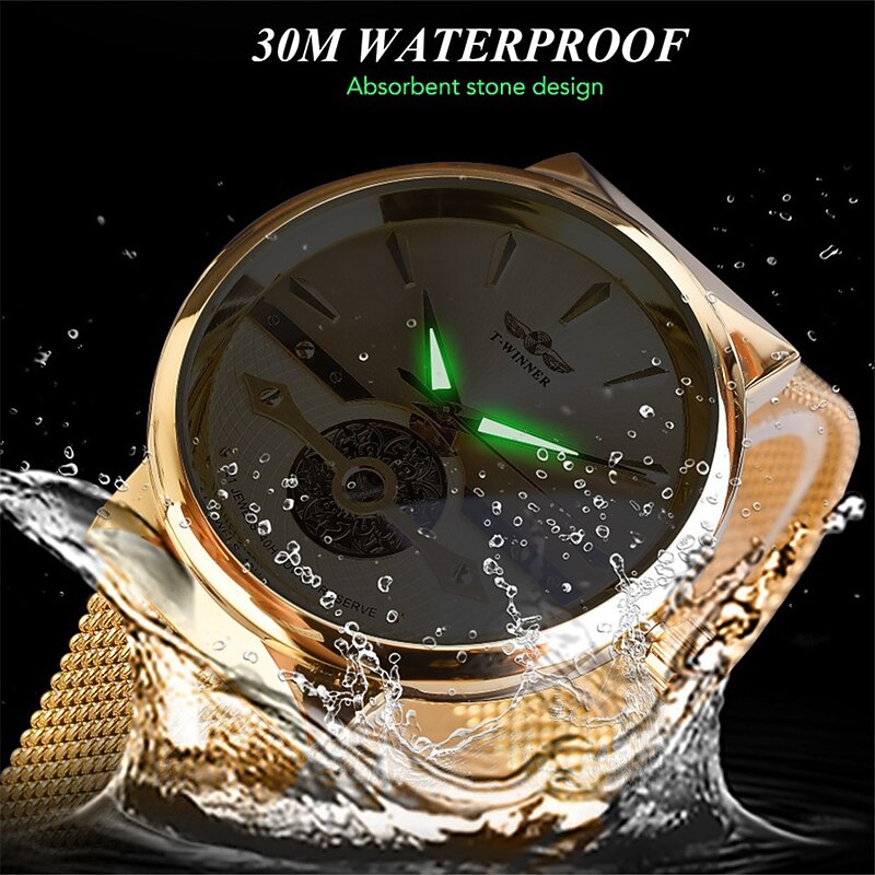 WINNER Men Mechanical Watch Luxury Large Dial Fashion Business Hollow Skeleton Automatic Self-winding Luminous Stainless Steel Watch3