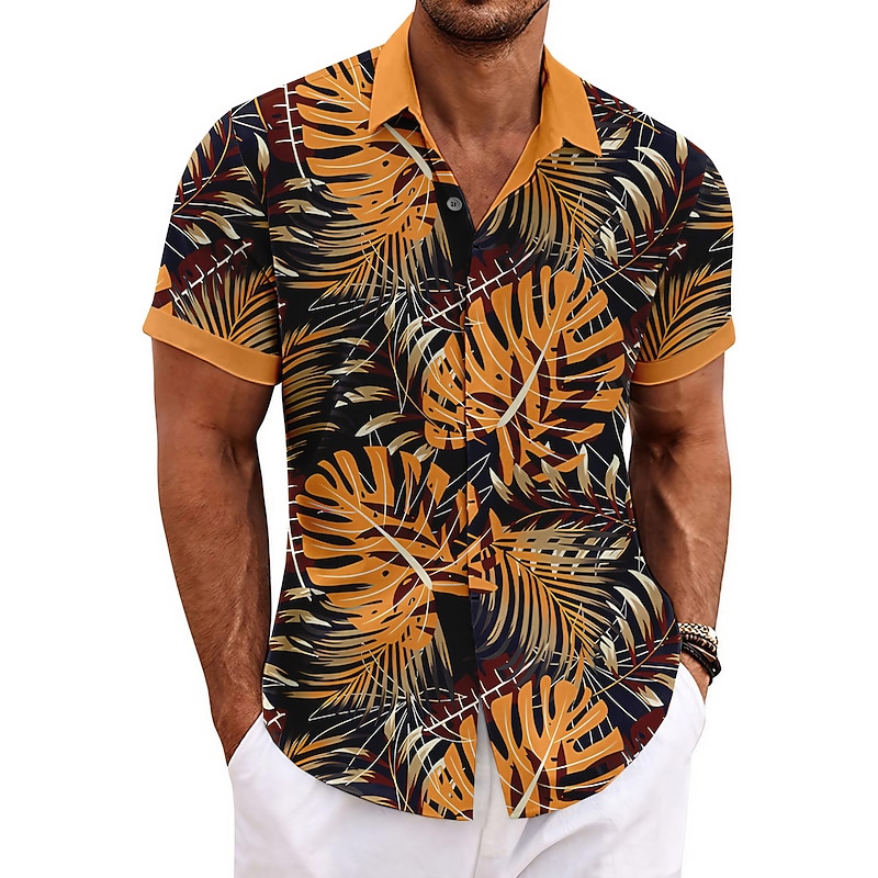 Men's Palm Leaf Tropical Plants Shirt Summer Hawaiian Shirt Aloha Shirt Short Sleeves Shirt Turndown Fashion Designer Casual Outdoor Street Casual Yellow Red Blue S M L