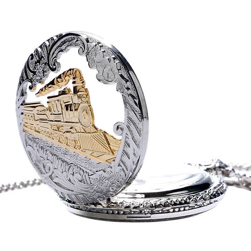 Men Pocket Watch Vintage Hollow Bronze Locomotive Design Quartz Fob Pocket Watch With Necklace Chain Gift for Men Women3