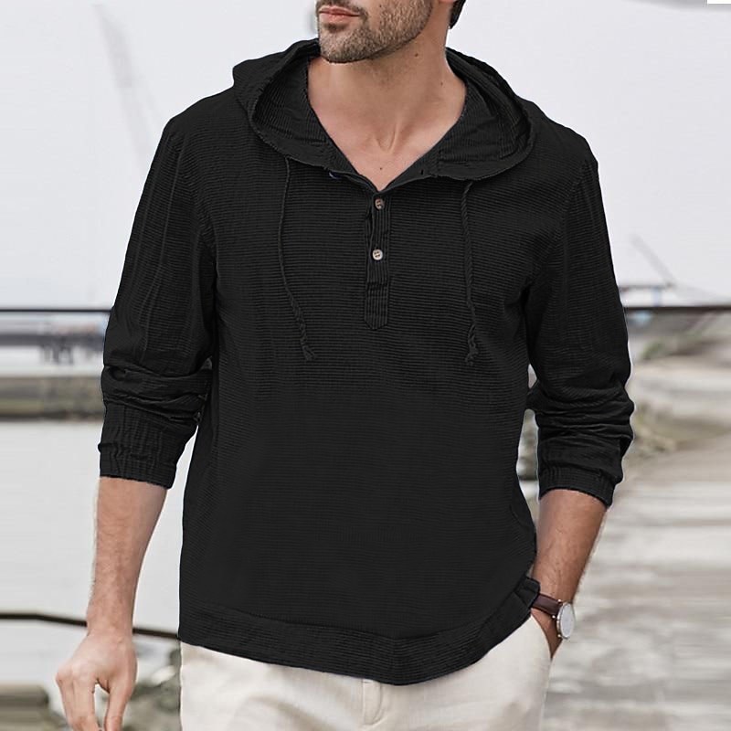 Men's Shirt Cotton Linen Shirt Summer Shirt Casual Shirt Beach Shirt Plain Casual Daily Black White Light Green Blue Long Sleeve Hooded Spring & Summer Clothing Apparel4