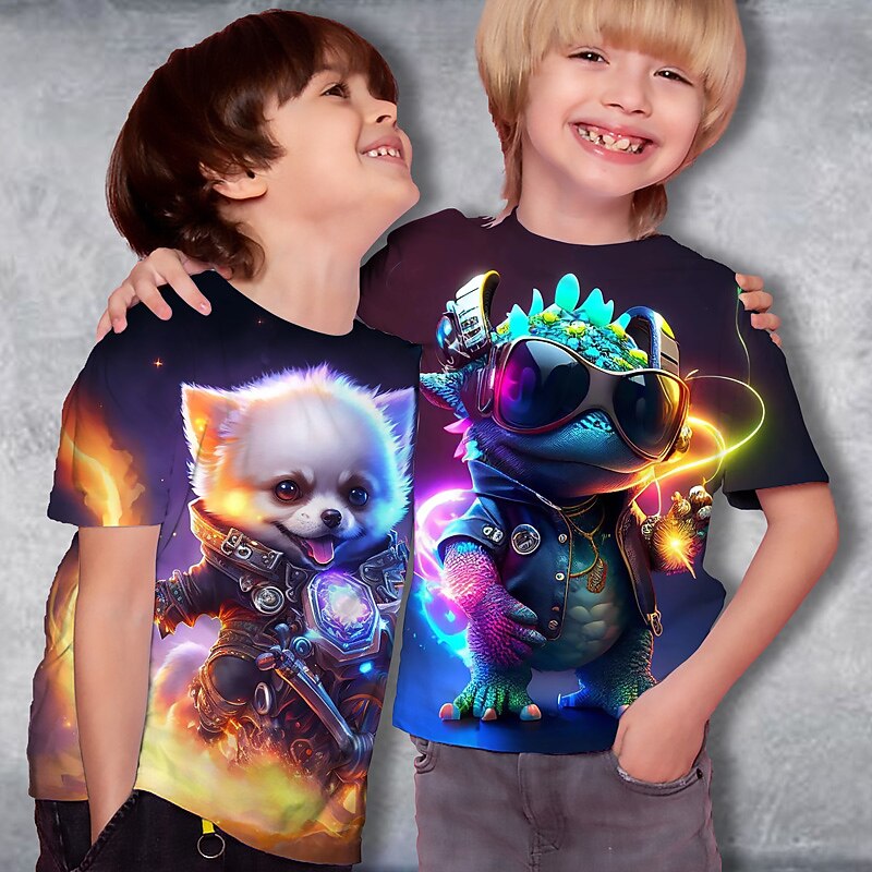 Boys 3D Cartoon Dinosaur T shirt Tee Short Sleeve 3D Print Summer Spring Active Sports Fashion Kids 3-12 Years Outdoor Casual Daily Regular Fit2