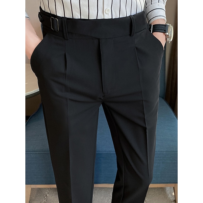 Men's Graduation Dress Pants Trousers Pleated Pants Suit Pants Pocket Straight Leg High Rise Plain Comfort Breathable Business Casual Elegant Vintage Black Khaki High Waist3