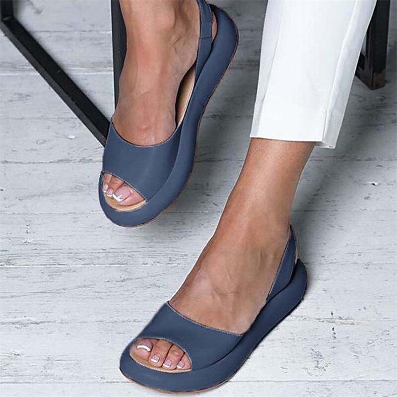 Women's Blue Slingback Flat Sandals with Elastic Strap and Open Toe, Lightweight Casual Summer Shoes for Walking, Travel, and Daily Wear3