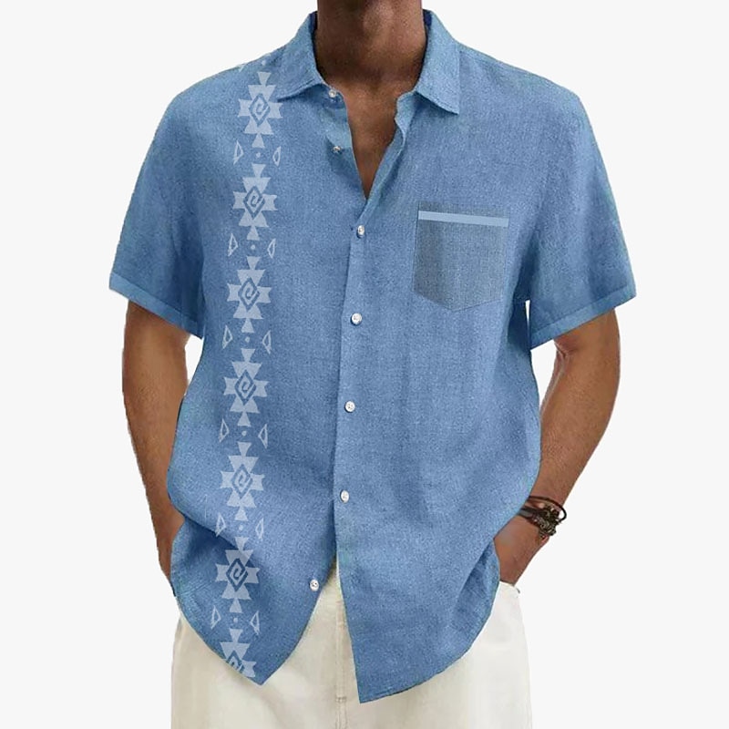Men's Button Up Shirt Short Sleeve Vintage Hawaiian Casual Vacation Dailywear Summer Spring Collared Shirts Button Up Pocket 3D Print filigree Khaki+Khaki Black Light Green Navy Blue Royal Blue